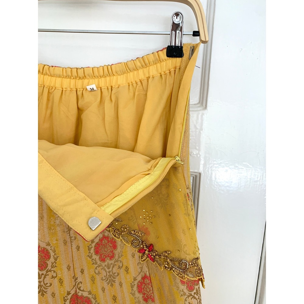 DEBYANI Luxury Indian Lehenga Skirt Mustard Yellow Chanderi Silk Size 32 S M - Picture 12 of 16